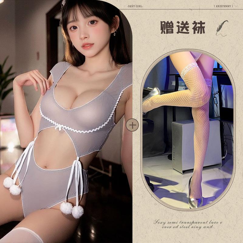 Sexy pure desire onesie cute bunny uniform bow hairball babe sleeping clothes woman