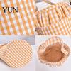 Easter Egg Hunt Carriers Halloween Basket, Plaid Ruffle Trick or Treat Candy Bucket with Handle Cloth Gift Bags for Birthdays Kids, Reusable