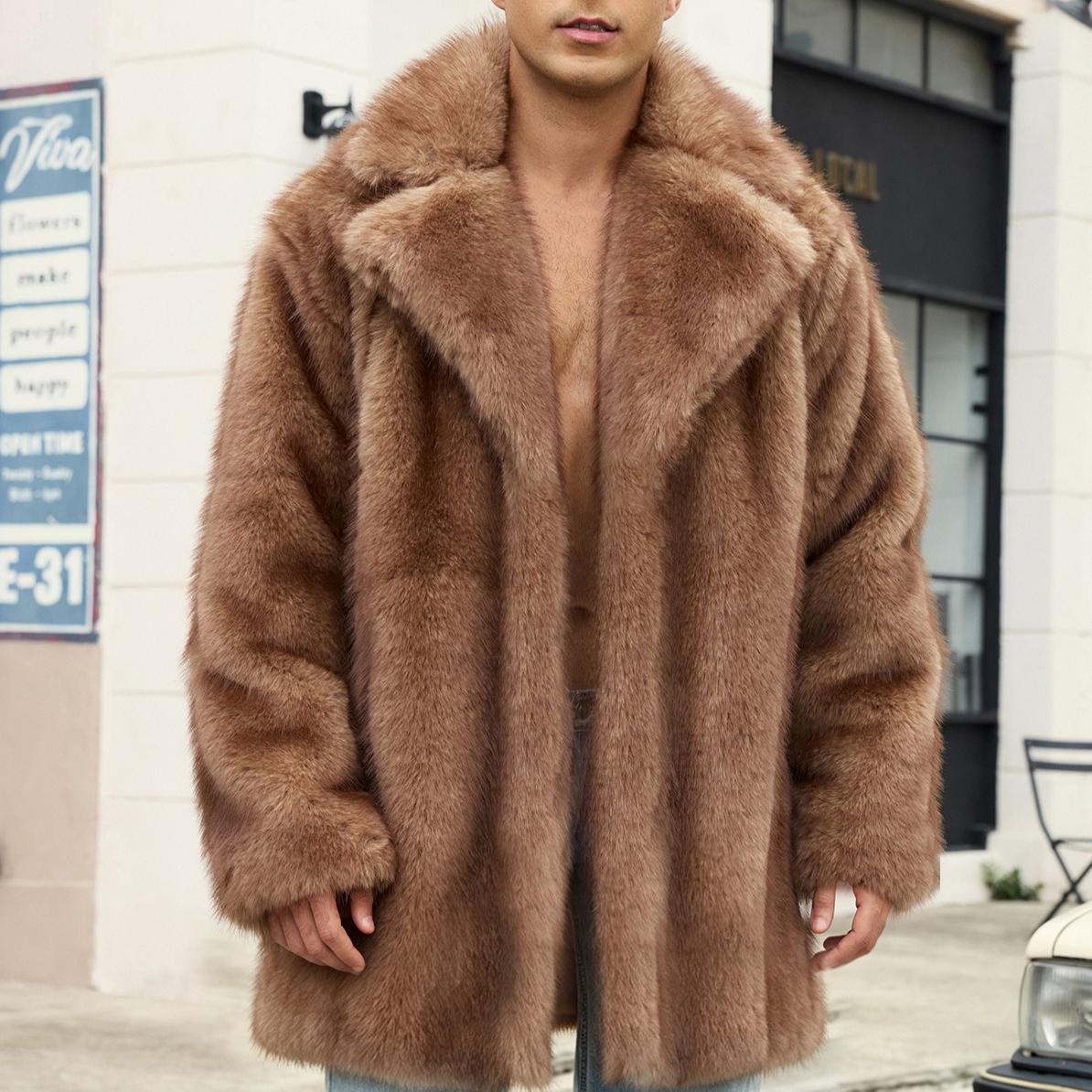Faux Fur Jackets for Men Lapel