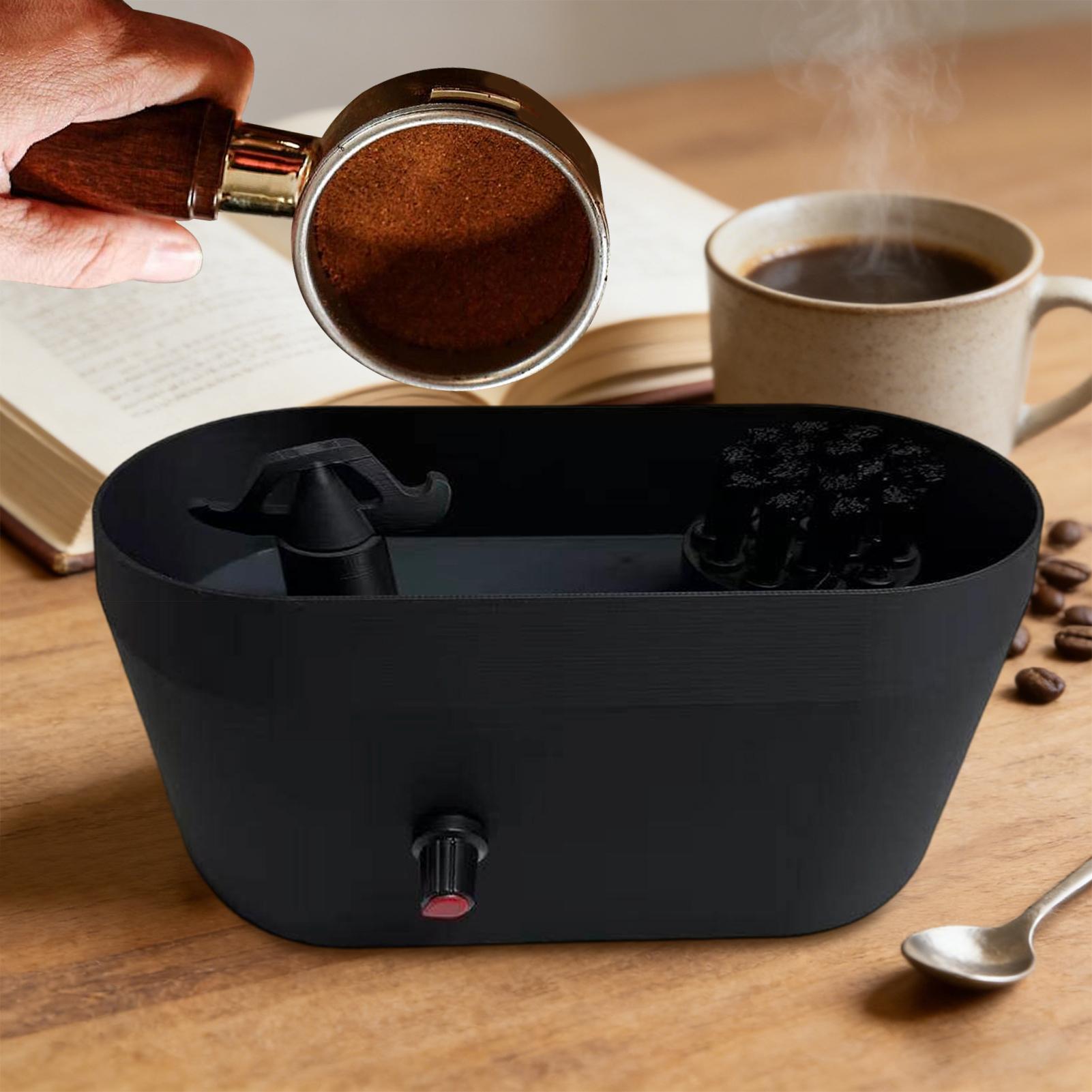 Electric Coffee Portafilter Cleaning Kit Home Kitchen Coffee Handle Cleaning Storage Automatic Knock Box Cleaner Stable Holder nero