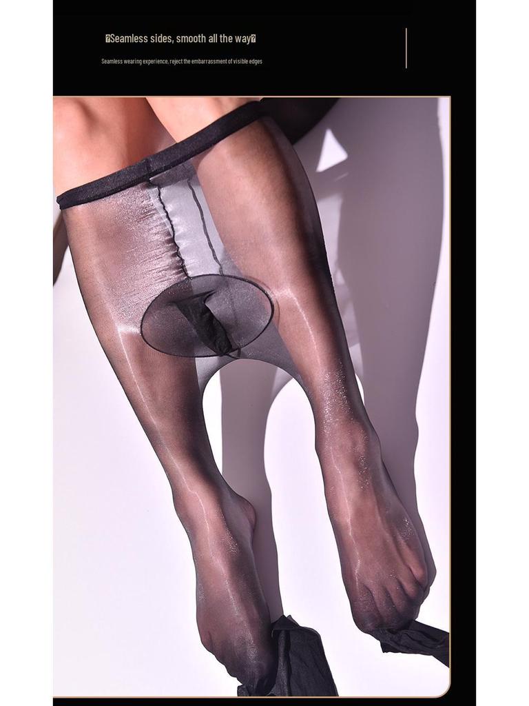 Damen Ultra-Dünne Hohe Taille Seidige Strümpfe mit Glänzendem Öligen Finish und JJ-Ärmel