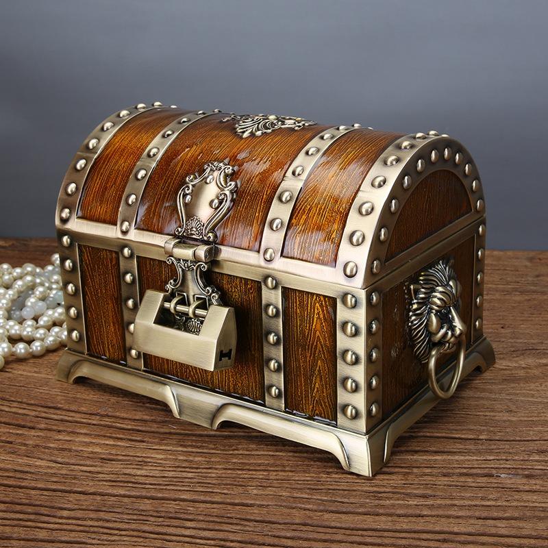 Scatola Portagioie Pirata Grande, Scatola Portagioie Matrimoniale Cinese Retro, Scatola Portaoggetti per Gioielli a Mano in Lega con Serratura