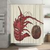 Unique Red Lobster Shower Curtain Rustic Kitchen Decor Fish Bath Mat Set with Coconut Design Waterproof Fabric for Bathroom Deco