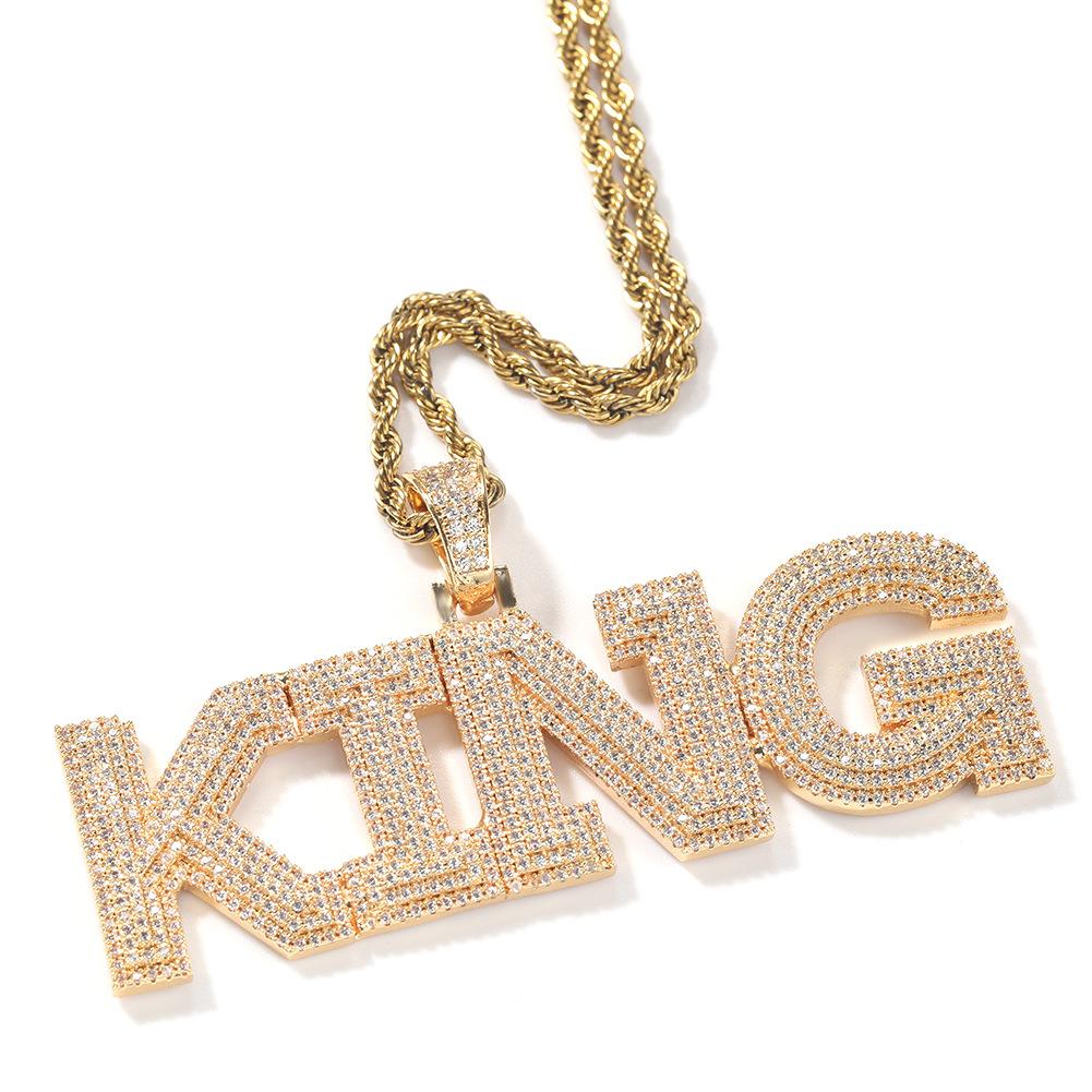 Collana Hip Hop da Uomo Personalizzata a 3 File in Ottone con Iniziali 'KING CEO' Ghiacciate, Catena con Nome in Diamanti Sintetici, Realizzata su Misura, Zircone