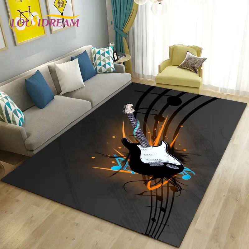 Classical Electric Guitar Music Area Rug Large,Carpet Rug for Living Room Bedroom Sofa Doormat Decoration, Non-slip Floor Mat 3D
