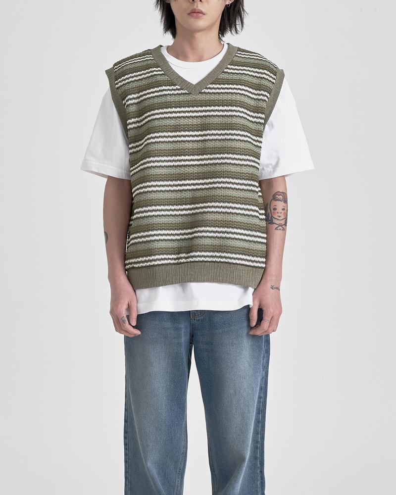 Inexcis Ethnic Knit Vest (Olive Green)