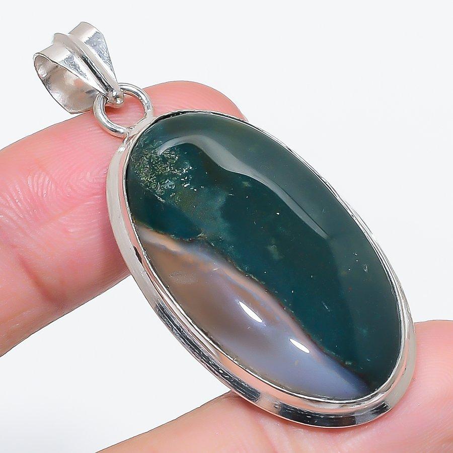 Natural Indian Moss Agate 925 Sterling Silver Jewelry Pendant 2.17" r3l62