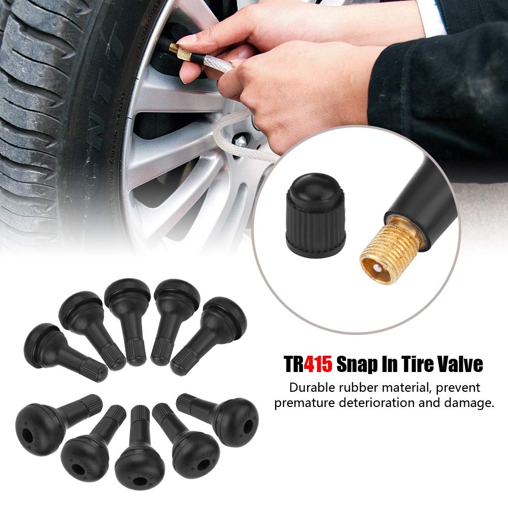 TR415 Car Tire Valve Stem, Tire Rubber Valve, Short Rubber Valve, Tubeless, Set of 10, Anti-Degradation, Ozone Resistant, Automotive