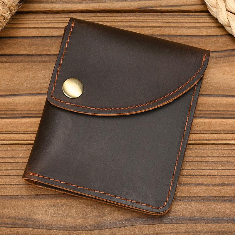 Retro Crazy Horse Leather Card Bag Men'S Leather Short Wallet Men'S Card Bag First Layer Cowhide Card Clip