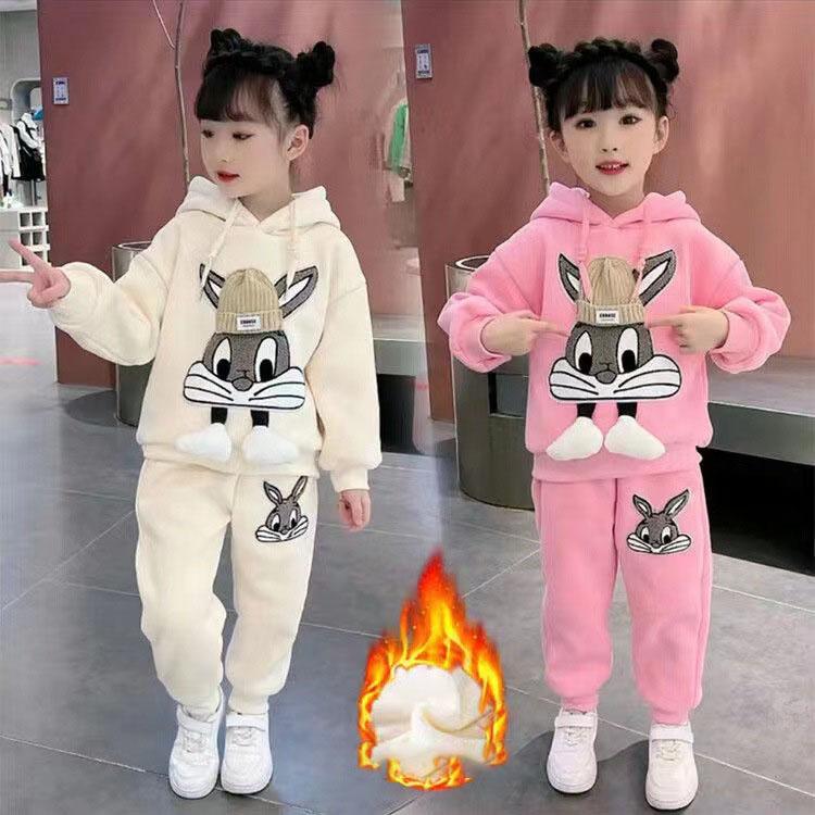 Girls' Autumn Winter Set, Korean Style Sweatshirt, Fleece Lined, Thick, Comfortable and Casual