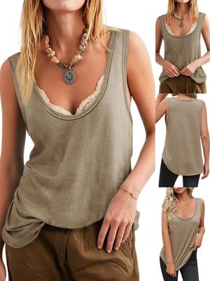 Damen U-Ausschnitt Locker Geschnitten Tanktop Baumwolle Oversized Ärmelloses T-Shirt