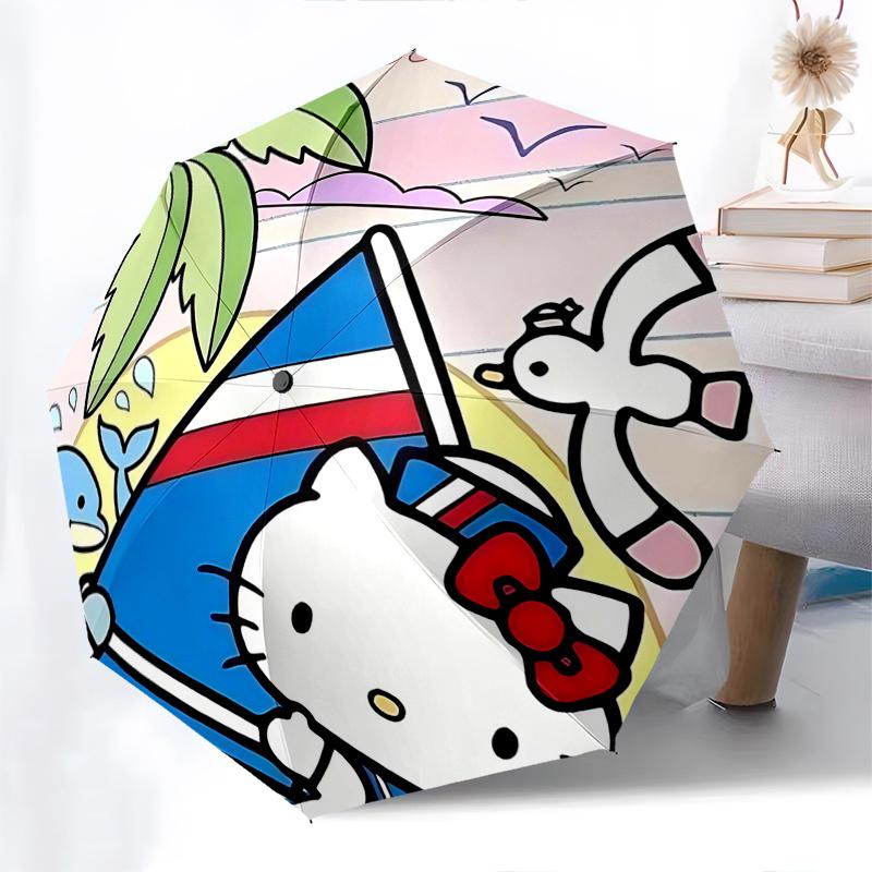 1pc Hello Kitty Automatic Opening/Closing Umbrella with Nautical Theme, Portable Three-Fold Design, 8-Bone Iron Frame, Outdoor Umbrella, Ideal Gift fo