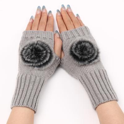 New Short Pom Pom Gloves for Women's Fashion Autumn and Winter Knitted Woolen Sleeve Sleeves for Warmth Half Finger Exposed Gloves