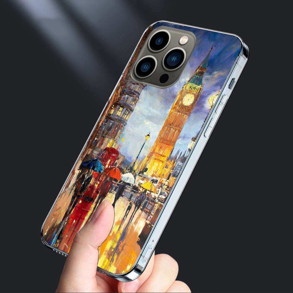 Artist London Painting Oil Painting Phone Case For Iphone 16E 15 Pro 14 Plus 17E 16 17 Pro Max Air 11 12 13 Mini Shockproof C