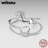 WOSTU Solid 925 Silver Lovely Horse Heart Open Ring For Women Original Animal Style Statement Rings Unique New Year Gift