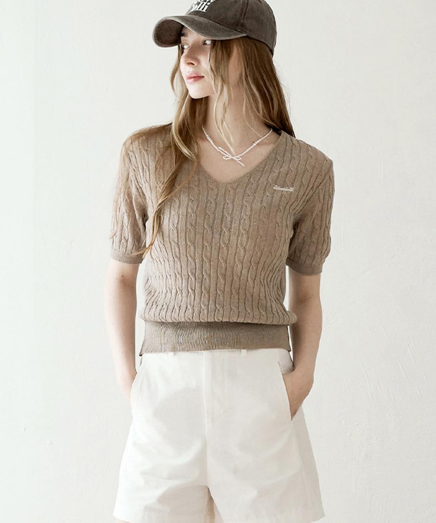 SLOWLOLLI Summer Cable V-Neck Knit_7 Colors