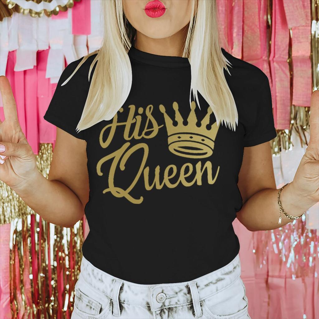 Couple Matching Tshirt His Queen Her King Golden Crown Print Streetwear Women Men Vintage Valentines Day Gifts Lovers Tshirts