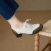 Fashion New Genuine Leather Women High Heel Shoes Lace Up Classic Round Toe Mid Heels Shoes Casual Loafers Office Lady Dress Size 34-40