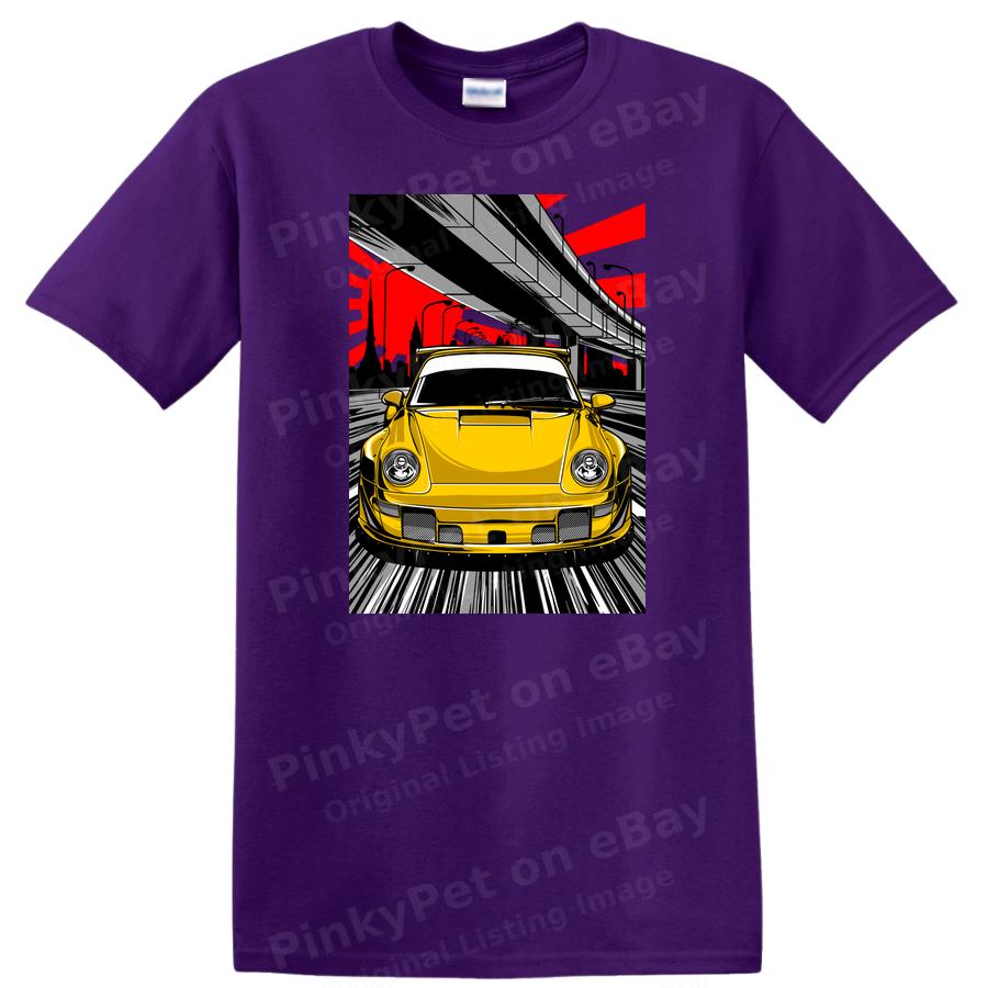 Yellow Sports Car T Shirt Graphic Racing Art Design Retro Urban Tee