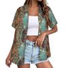 Women's Casual Short Sleeve Button Down Shirt Hawaiian Print Open Front Collar Blouse Lightweight Summer Top