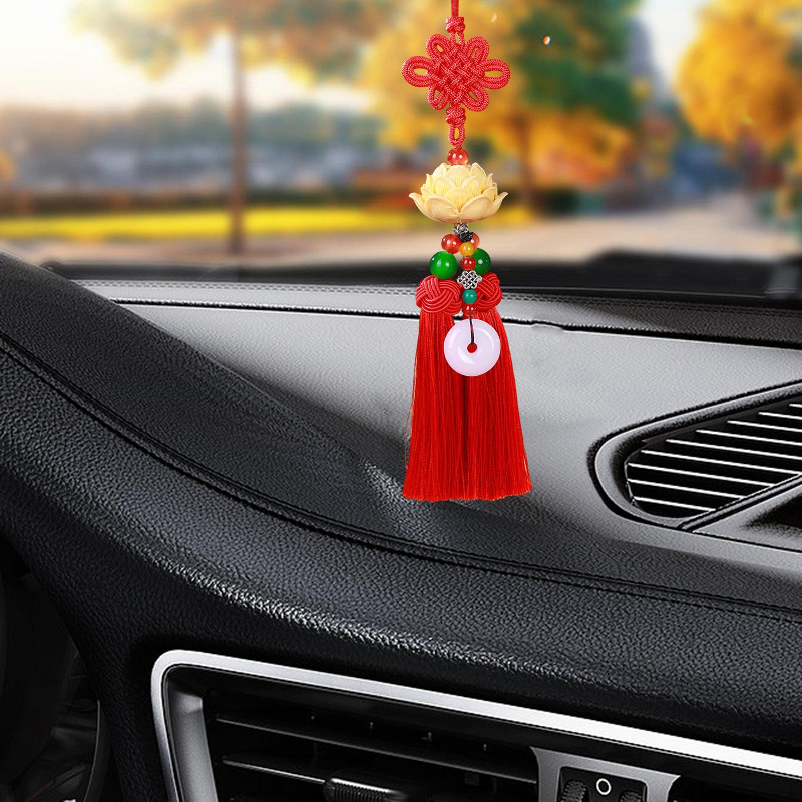 

Car Pendant Mirror Pendant,Lotus Shape,Gift Decorative Resin Tassel Hanging Decoration Cars Red