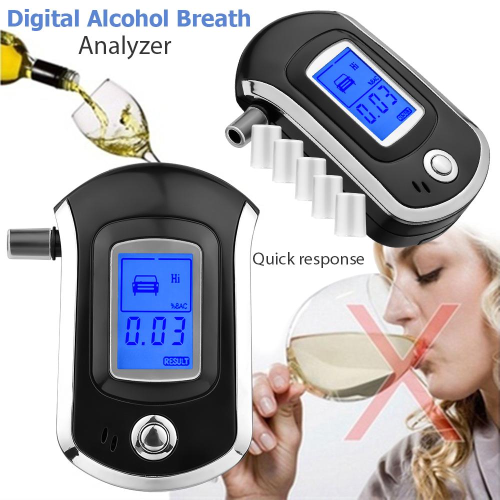 Portable Breathalyzer with 6 Mouthpieces Breath Alcohol Tester LCD Backlight Digital Accurate BAC Detector Analyzer with Audio Visual Alarm for Perso