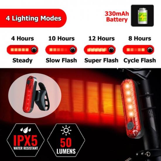 1-6packs LED Bike Bicycle Taillight Cycling Rear Safety Warning USB Rechargeable