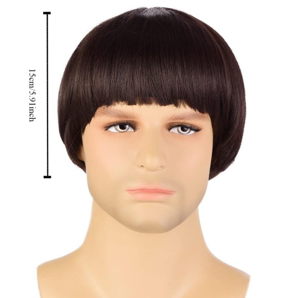 Synthetic Short Mushroom Wig Music Costume Men Brown Cosplay Wig 60's Bowl Cut Wigs  Nightclub Bar
