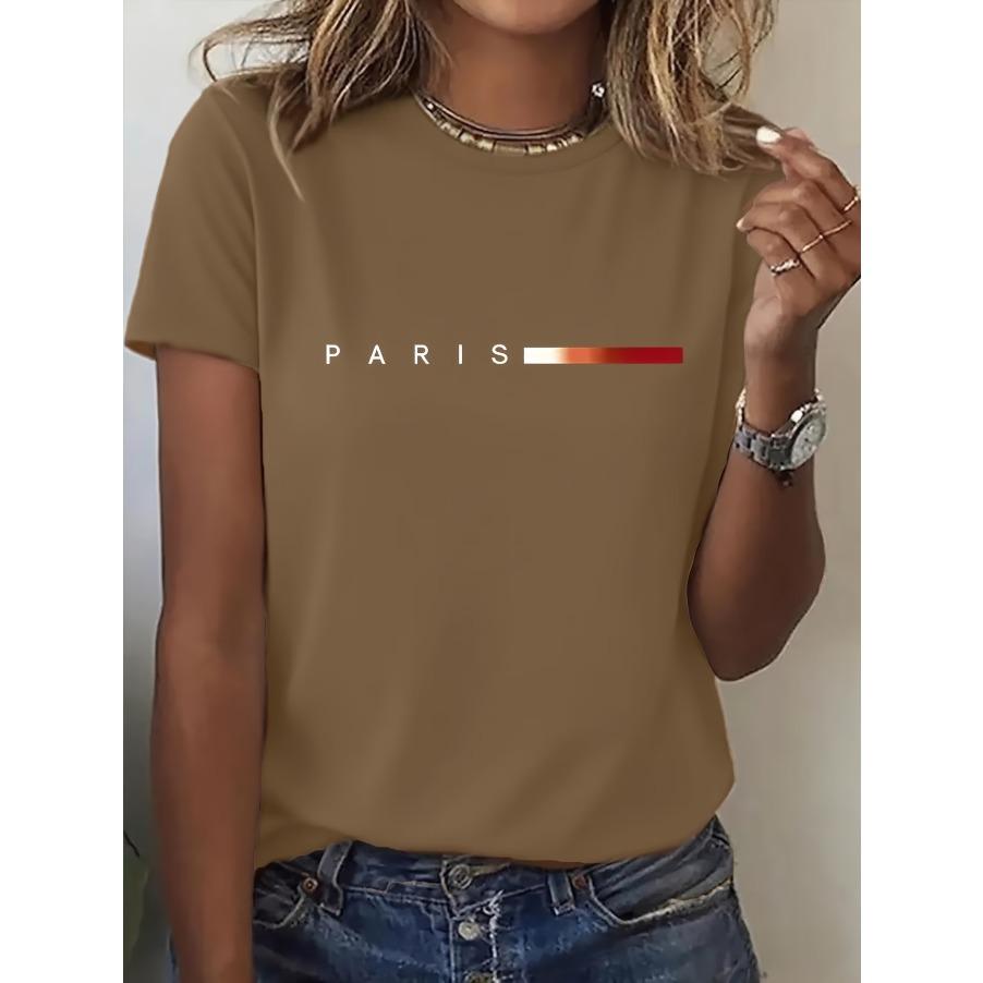 Women's Summer T-shirt - Paris Minimalist Gradient Pattern - Beautiful Women's Round Neck Casual Sports, Comfortable Short Sleeves for All Seasons