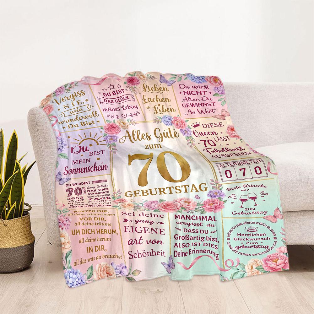 Happy 70th Birthday Celebration Flannel Blanket-Soft and Suitable for Sofas,Beds,Offices,Travel,All Seasons,Great Gift for Holidays and Birthdays.