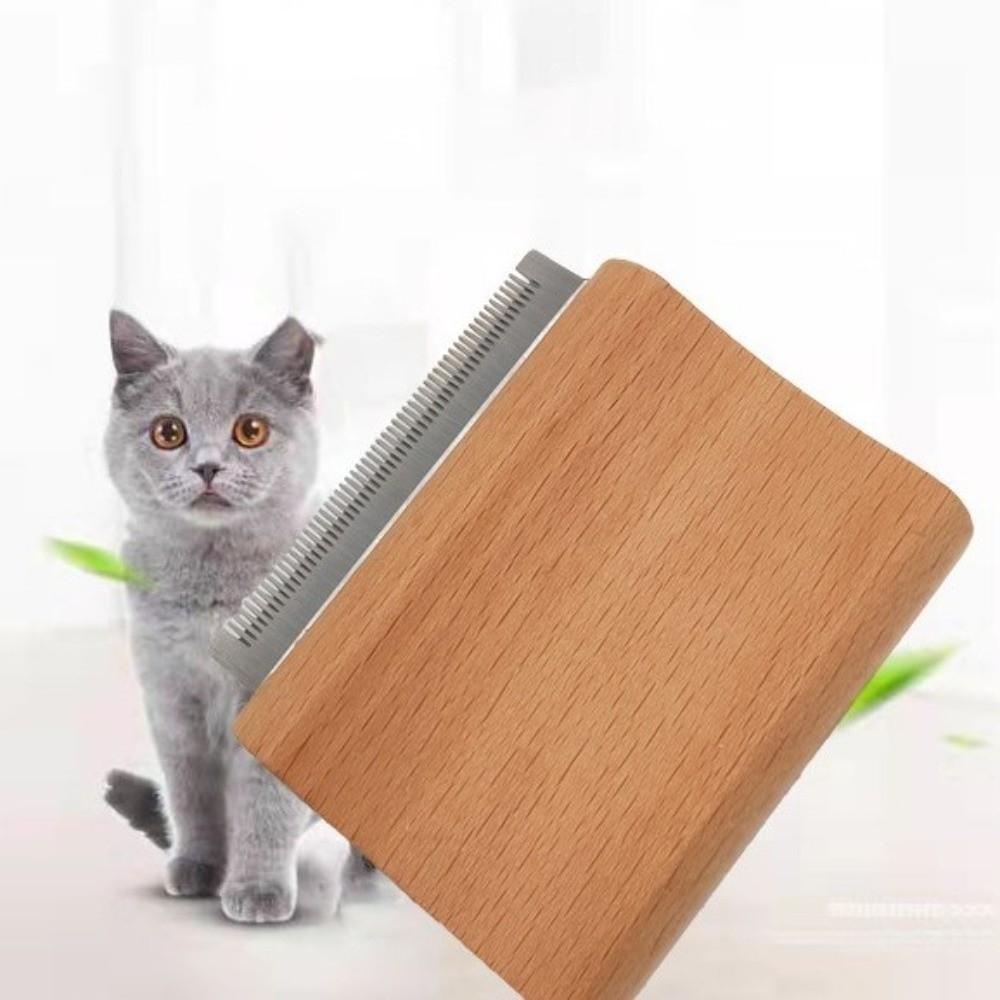 Wooden Handle Pet Hair Removal Comb Stainless Steel Pet Shaver Dog Undercoat Brush  Home Salon