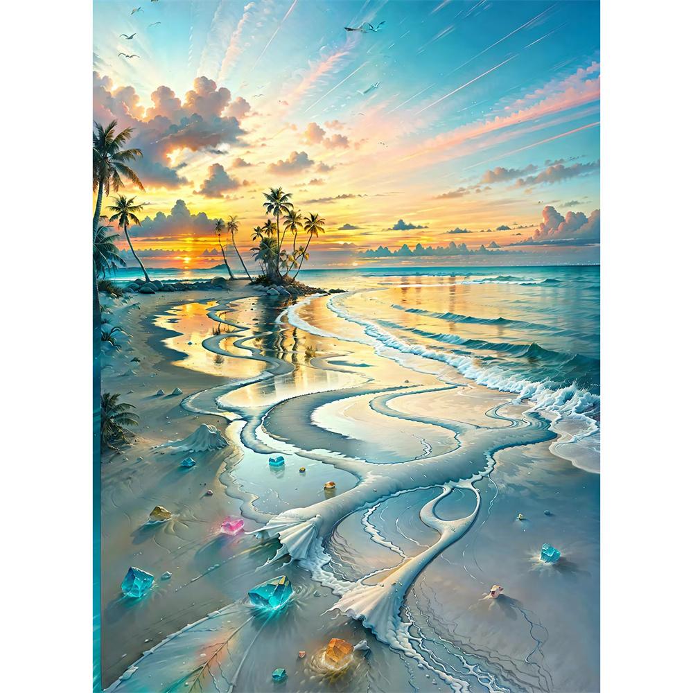 

5D DIY Алмазная картина Морской пейзаж Архитектура Алмазная вышивка Картина Полная круглая Алмазная мозаика DIY Домашний декор Подарки Round 20x30cm