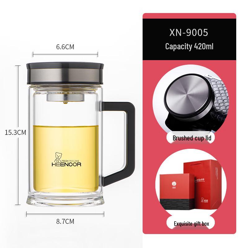 Xinuo Double-Wall Glass Mug with Handle, 420mL