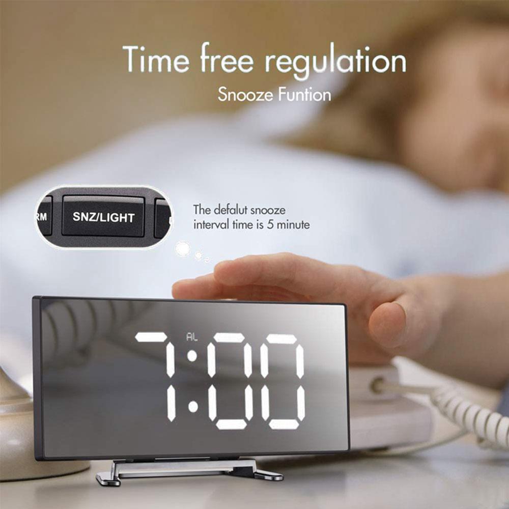 Digital Alarm Clock Curved Flat Large Display LED Electronic Digital Desktop Clock Bedroom Noise-free Function Desk Table Clock