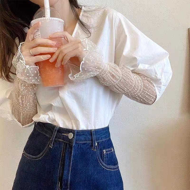 Summer Long Cute Dot Lace Mesh Fingerless Gloves Sun Protection Arm Sleeve Sunscreen Thin Cycling Black Sexy Accessories