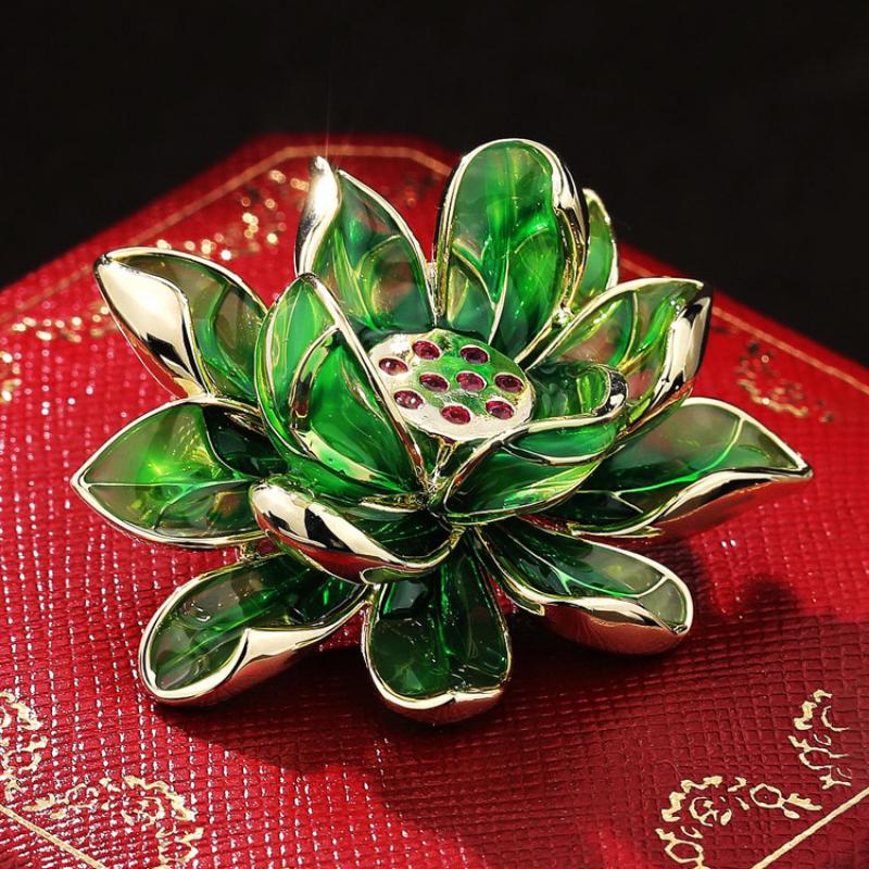 Green Lotus High-end Women's Exquisite Enamel Lotus Feel Brooch