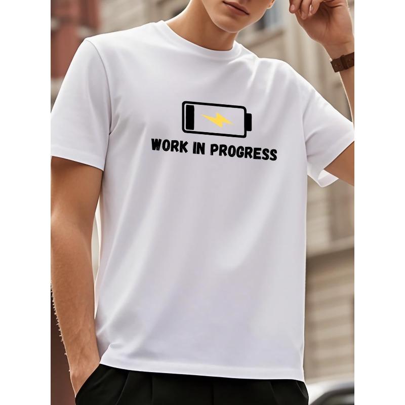 

European Size Work in Progress Themed Printed Short Sleeve T-Shirt - Fun and Attitude, Perfect for Professionals and Creative Workers 4XL білий