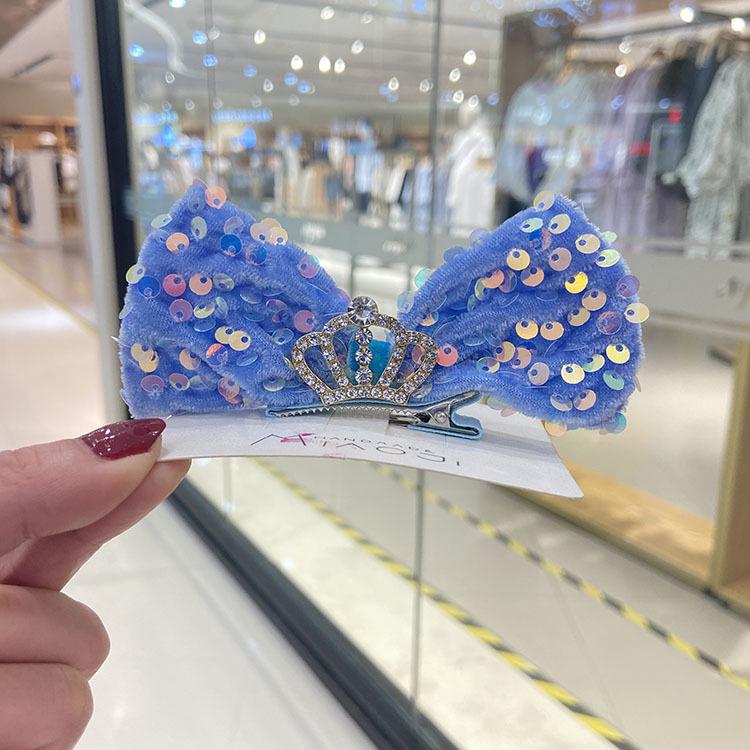 Korean Style Sequin Bow Hair Clip for Girls - Crown 3D Top Hairpin Accessory