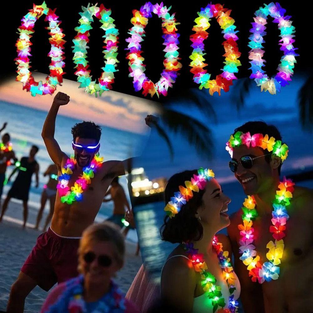 Beach Accessories Flower Wreath Multicolor Light Up Lei Hawai Floral Garland Party Supplies