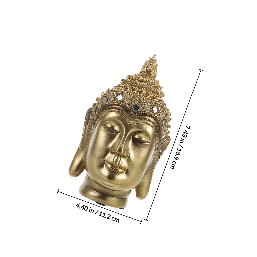 Resin Buddha Head Ornament Vintage Craft Exquisite Decoration for Office Desk Bedroom Living Room Home Ambiance