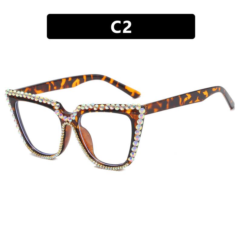 Cat's eye diamond flat glasses new anti-blue glasses frame women's retro glasses frame can be equipped with myopia Internet celebrities