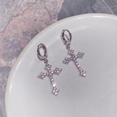 Spicy Pink Diamond Zircon Cross Ear Cuffs - Layered Earrings for Women