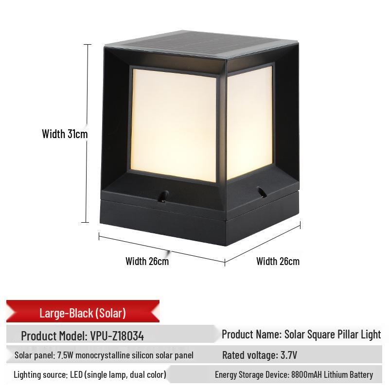 Minimalist Solar Waterproof Outdoor Gate Post Light for Gardens and Courtyards