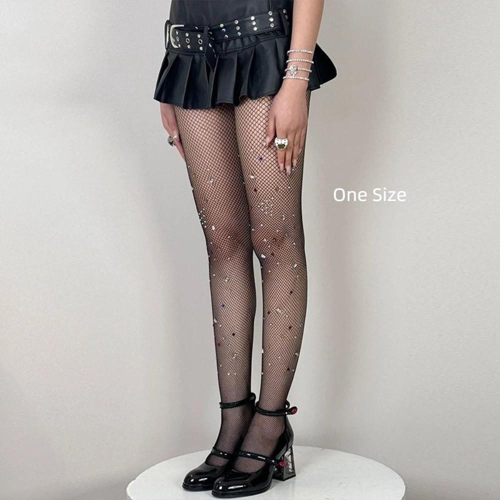 Irregular Rhinestones Colorful Fishnet Stockings Y2k Footed Stockings  Forr Girl Women