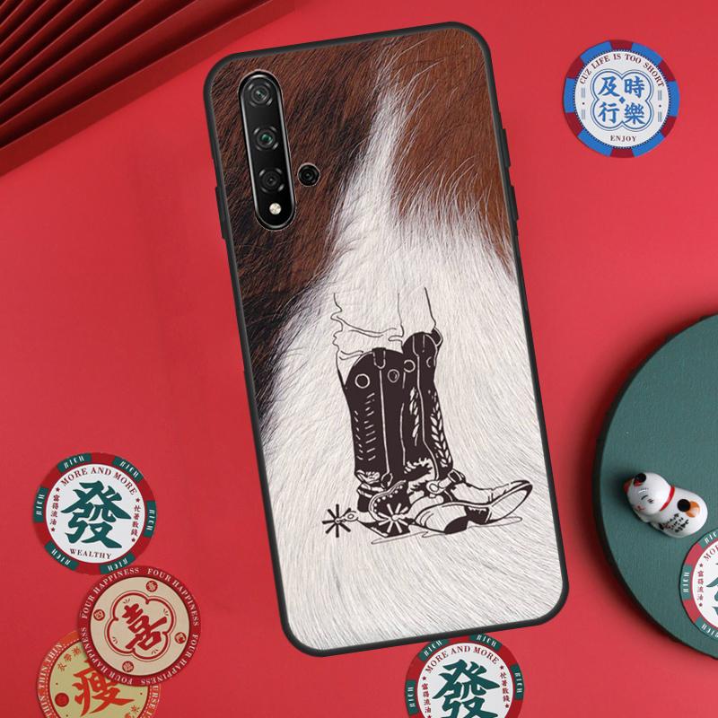 Western Cowgirl Cowboy Boots Cowhide For Huawei Nova Y73 Y72 Y90 Y70 Y60 Y91 Y61 12s 12i 11i 9 10 SE P40 Lite P60 P30 Pro Case