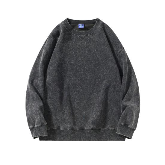 Unisex Spring Fall Top Distressed Design Cotton O Neck Solid Color with Elastic Cuffs And Hem Loose Pullover Lady Men Sweatshirt for Vacation Work And