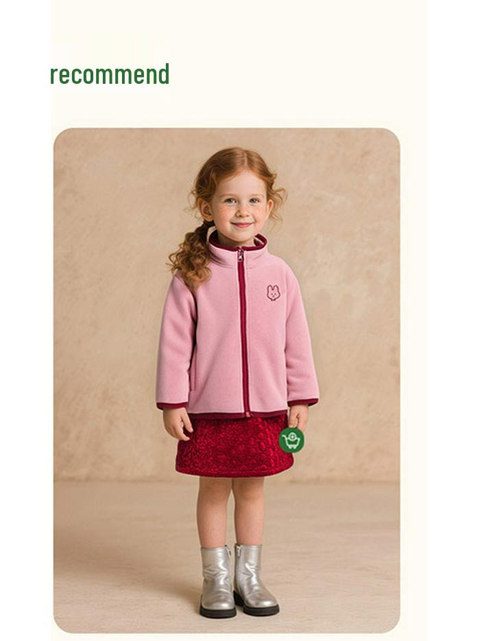 Tongbei Kids' Winter 2025 Girls' Fleece Jacket – Cute, Warm, Versatile Zip-up Top