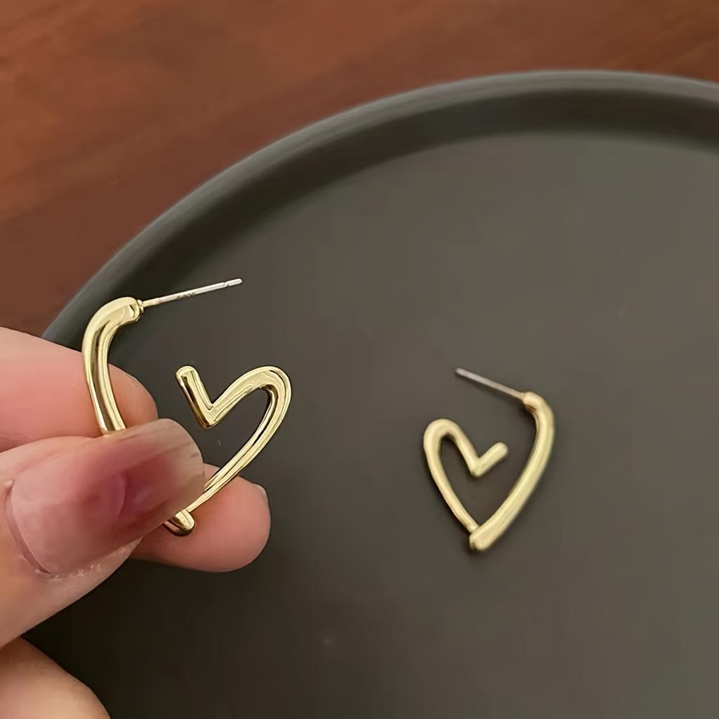 1 Pair 304 Stainless Steel Heart Stud Earrings, 18K Gold Plated, for Valentine/Wedding/Anniversary/Casual Wear, Teenager Gift