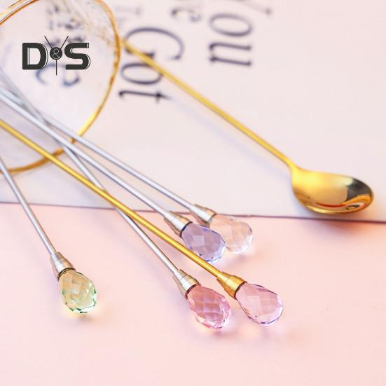 4Pcs Bright Finish Teaspoons Rust-proof Creative Stainless Steel Faux Crystal Spoons