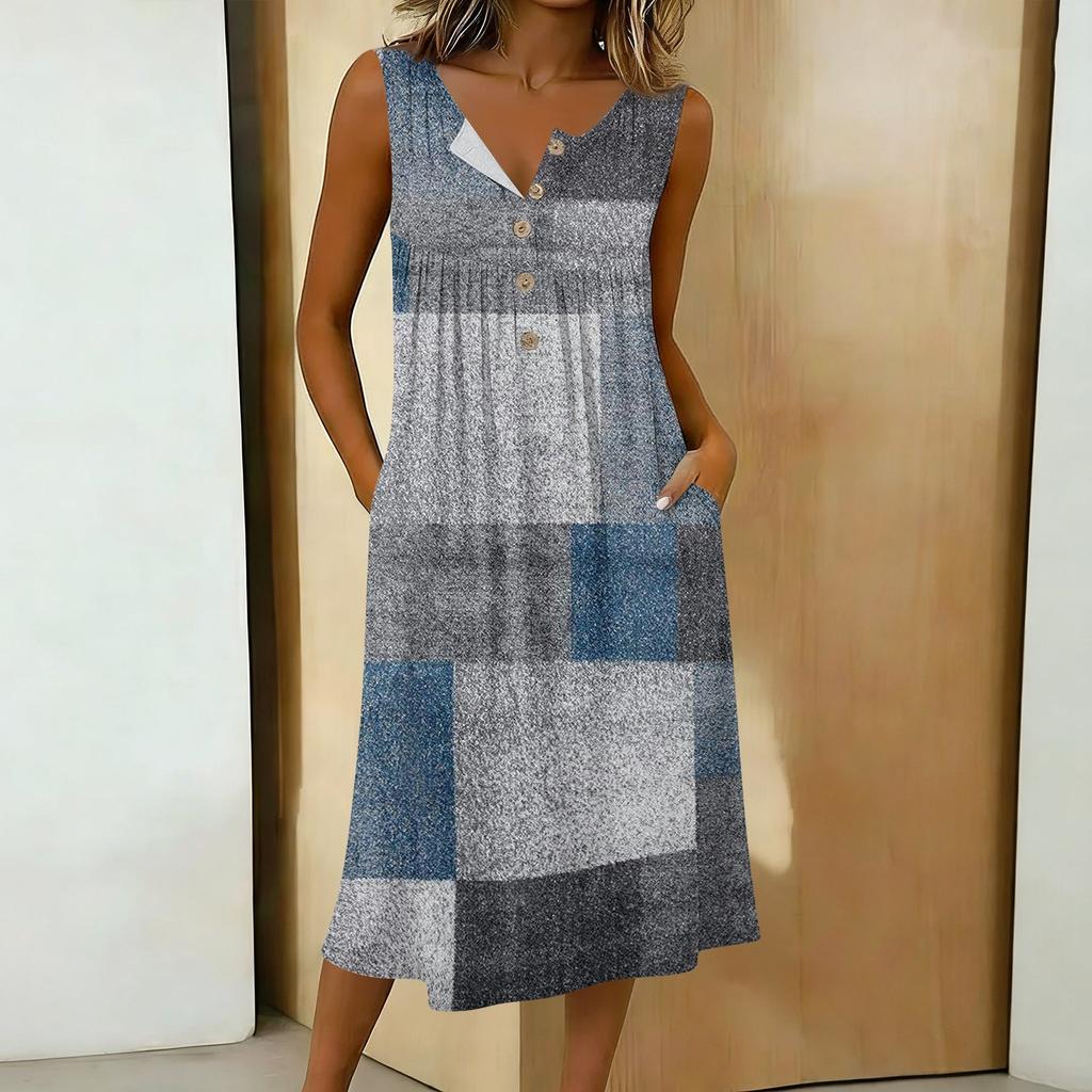 Women's Casual Sleeveless Button-down Mid-length Dress
